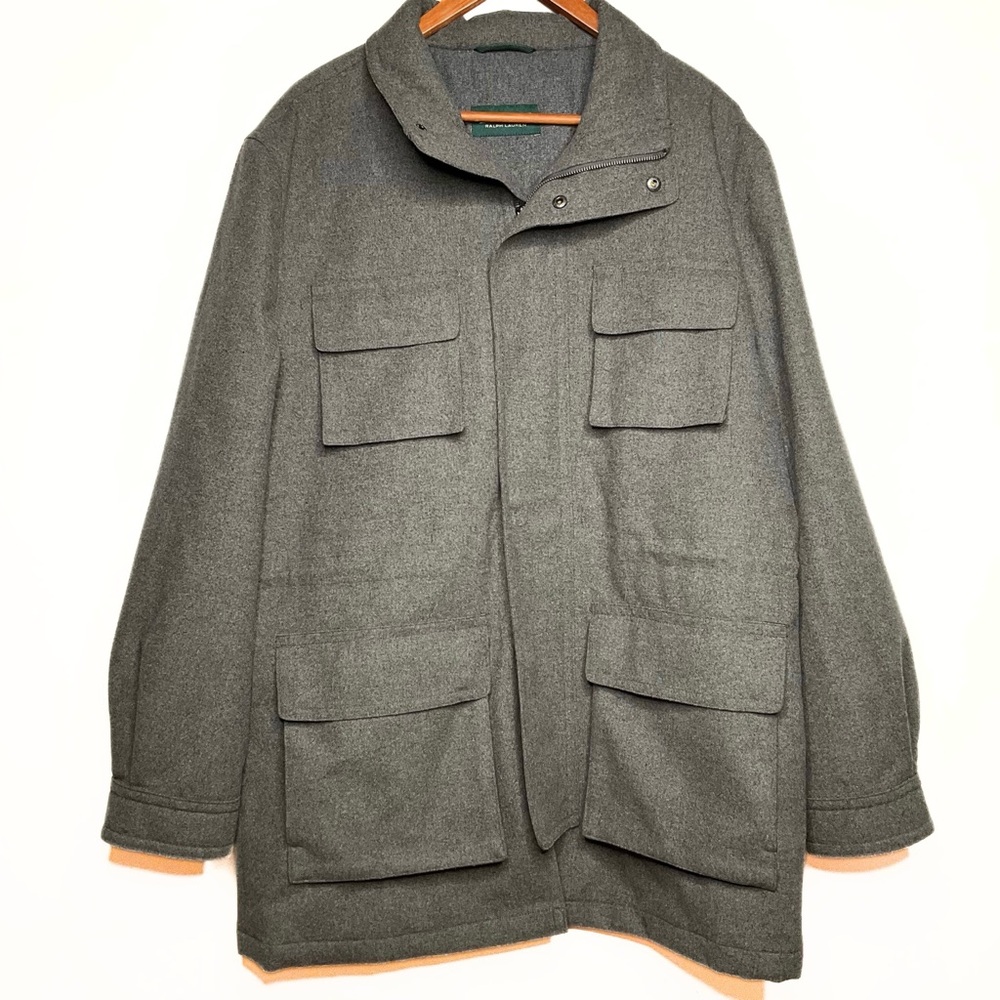 Ralph Lauren Gray Zip Button Field Car Coat Jacket Mens SZ XL Water Repellant